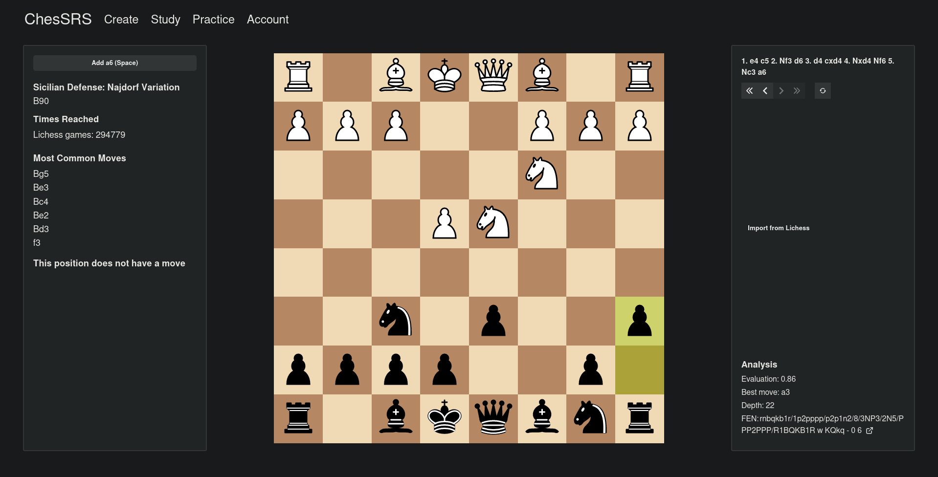 Screenshot from chess project.